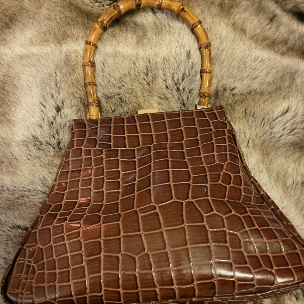 Vintage Marico Dallas Brown Crocodile Handbag with Bamboo Handle